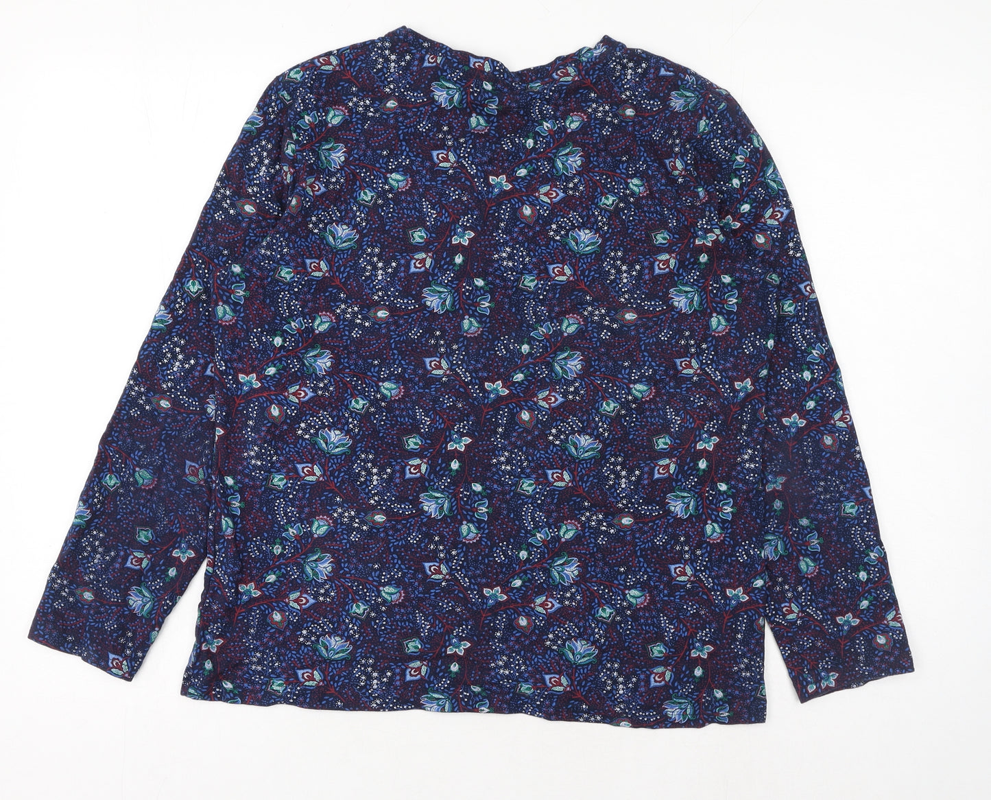 Damart Womens Blue Geometric Cotton Basic Blouse Size M V-Neck