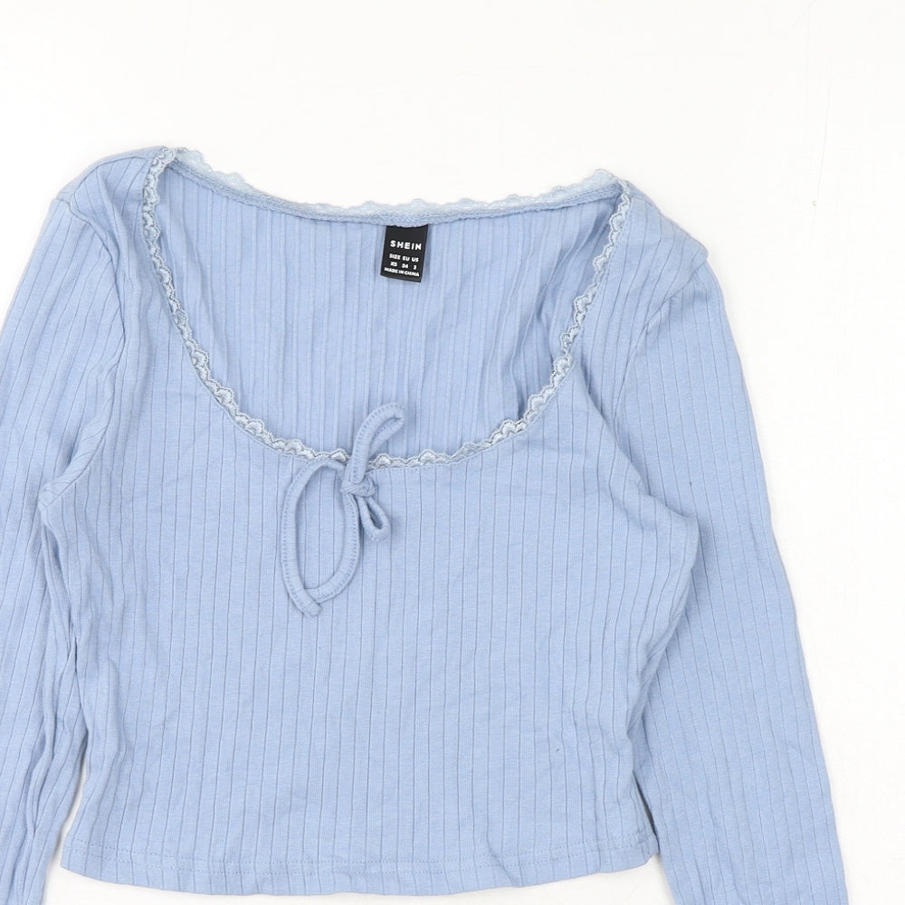 SheIn Womens Blue Polyester Basic T-Shirt Size XS Round Neck