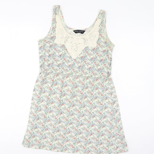 Dorothy Perkins Womens Green Floral Cotton Tank Dress Size 6 Scoop Neck Pullover