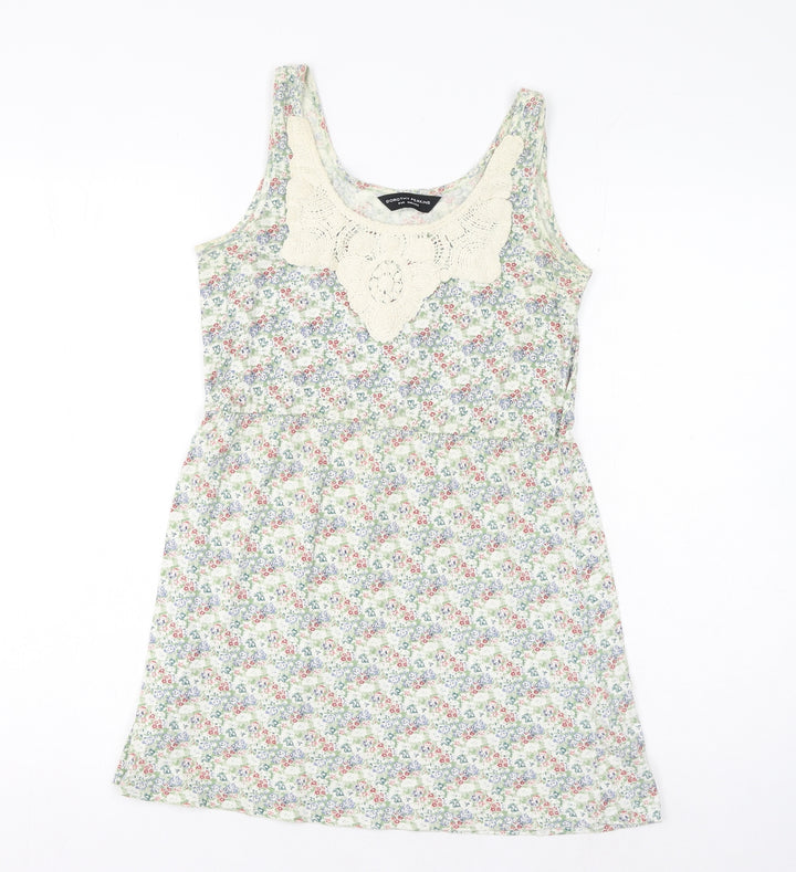 Dorothy Perkins Womens Green Floral Cotton Tank Dress Size 6 Scoop Neck Pullover