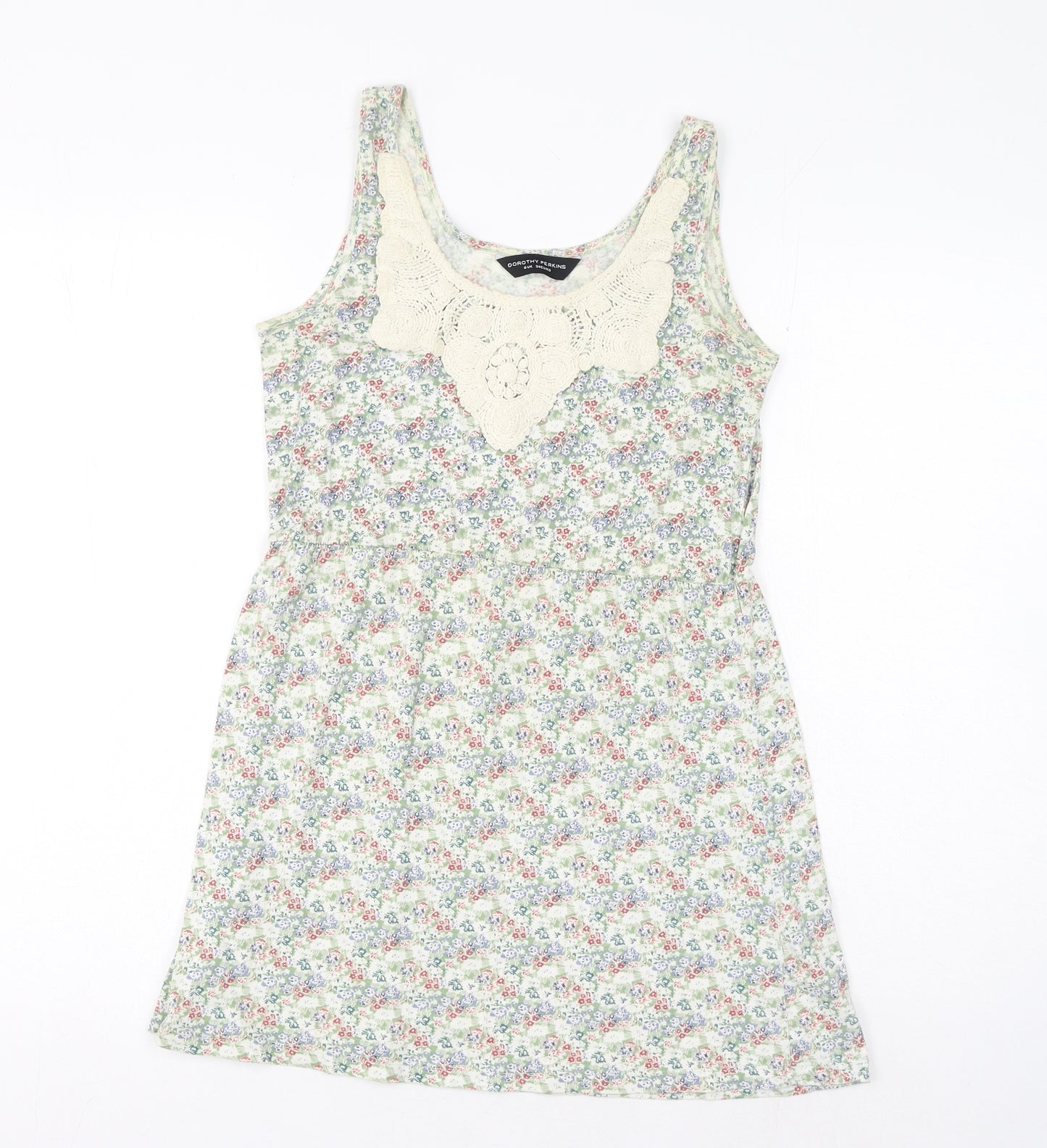 Dorothy Perkins Womens Green Floral Cotton Tank Dress Size 6 Scoop Neck Pullover