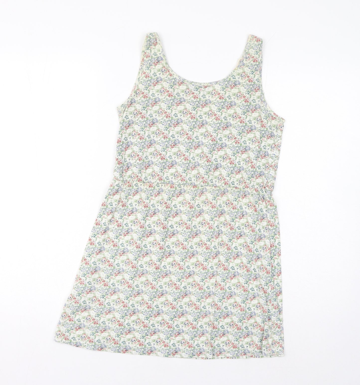 Dorothy Perkins Womens Green Floral Cotton Tank Dress Size 6 Scoop Neck Pullover