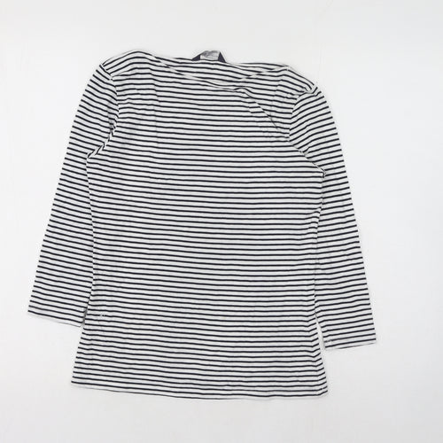 Marks and Spencer Womens White Striped Cotton Basic Blouse Size 8 Boat Neck