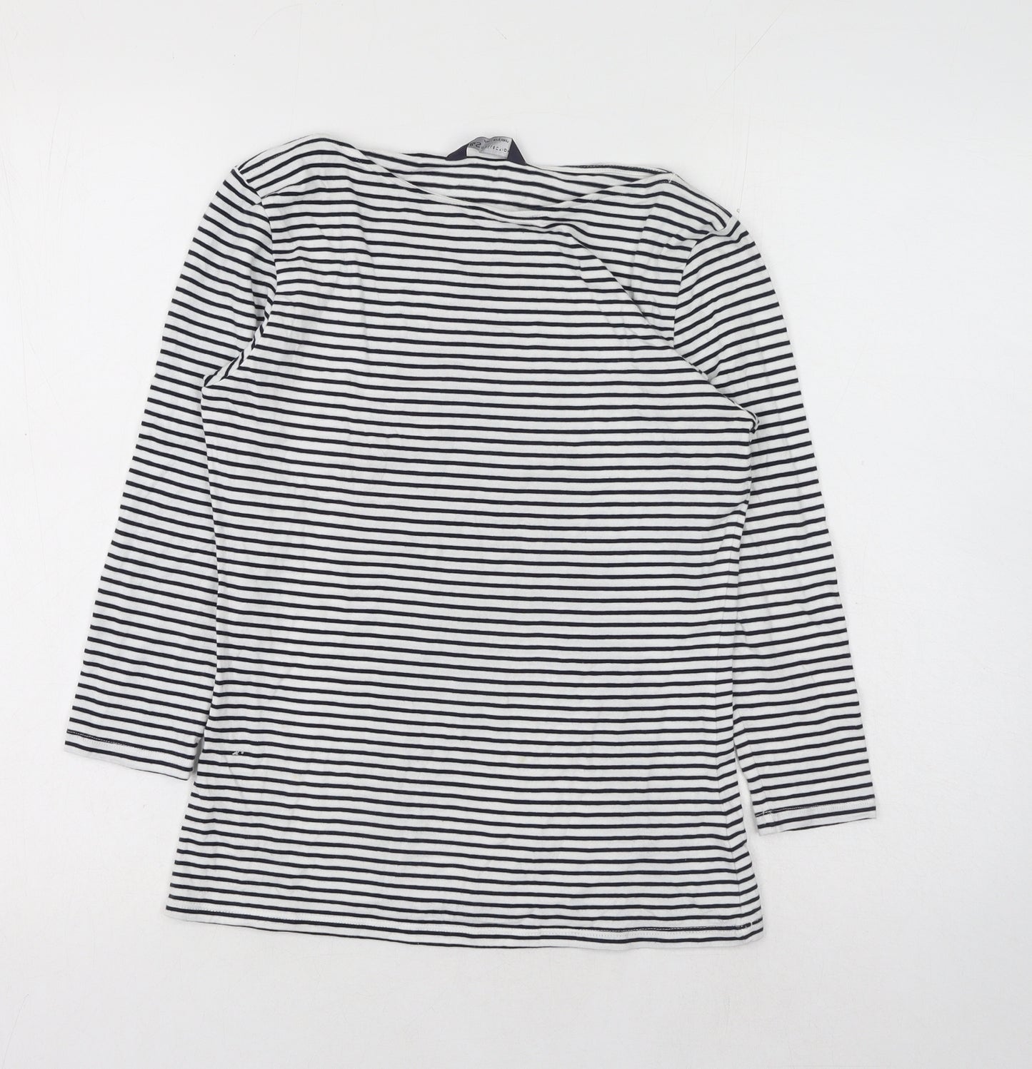Marks and Spencer Womens White Striped Cotton Basic Blouse Size 8 Boat Neck