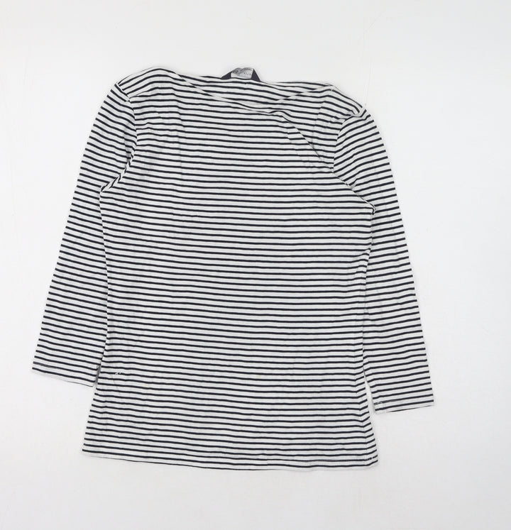 Marks and Spencer Womens White Striped Cotton Basic Blouse Size 8 Boat Neck