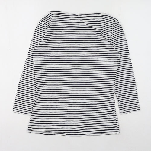 Marks and Spencer Womens White Striped Cotton Basic Blouse Size 8 Boat Neck