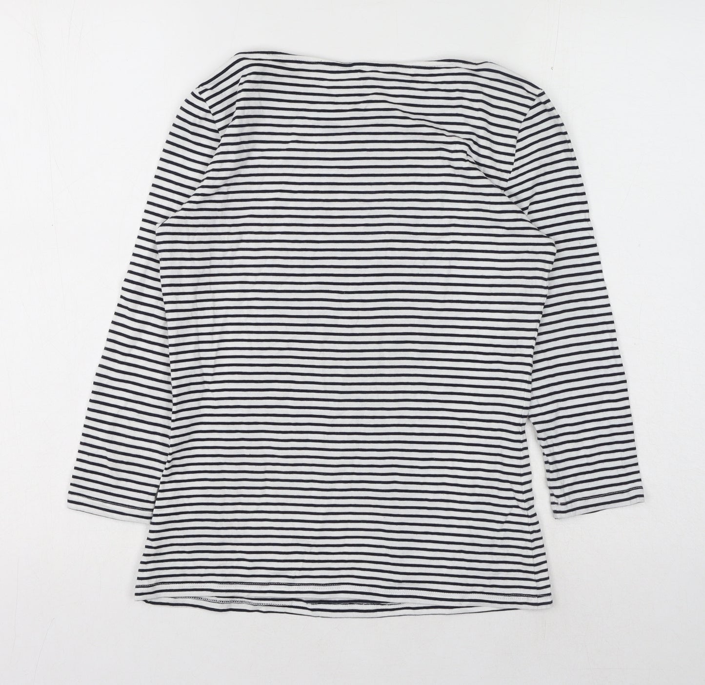 Marks and Spencer Womens White Striped Cotton Basic Blouse Size 8 Boat Neck