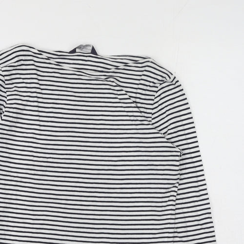 Marks and Spencer Womens White Striped Cotton Basic Blouse Size 8 Boat Neck