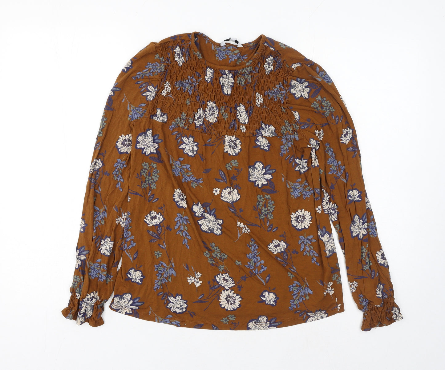 NEXT Womens Brown Floral Viscose Basic Blouse Size 8 Scoop Neck