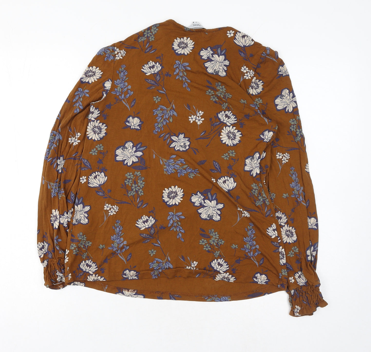 NEXT Womens Brown Floral Viscose Basic Blouse Size 8 Scoop Neck