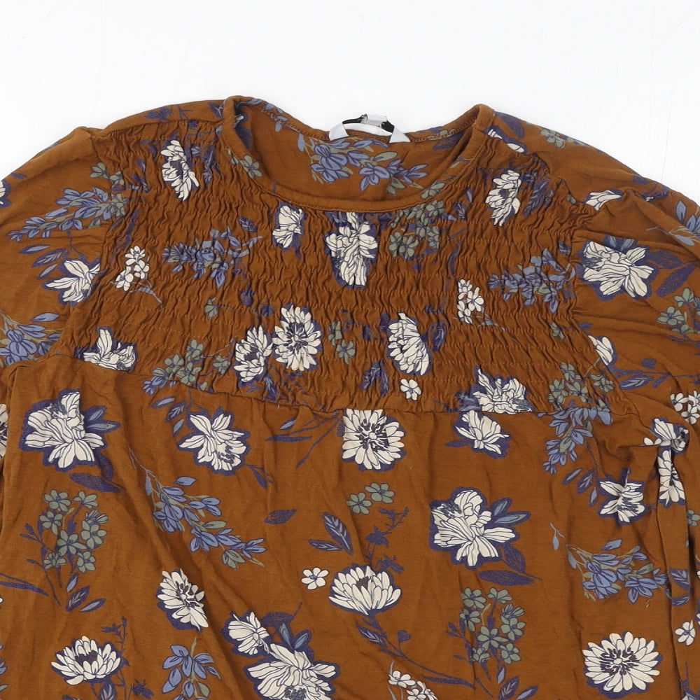 NEXT Womens Brown Floral Viscose Basic Blouse Size 8 Scoop Neck
