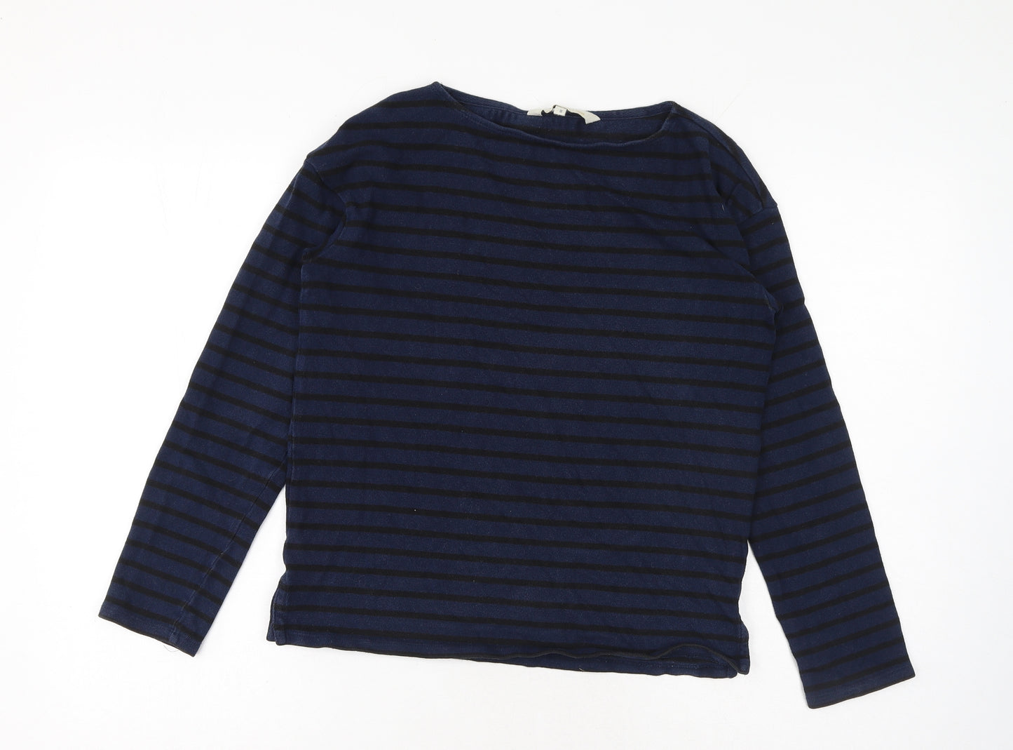 People Tree Womens Blue Striped Cotton Basic Blouse Size 8 Boat Neck