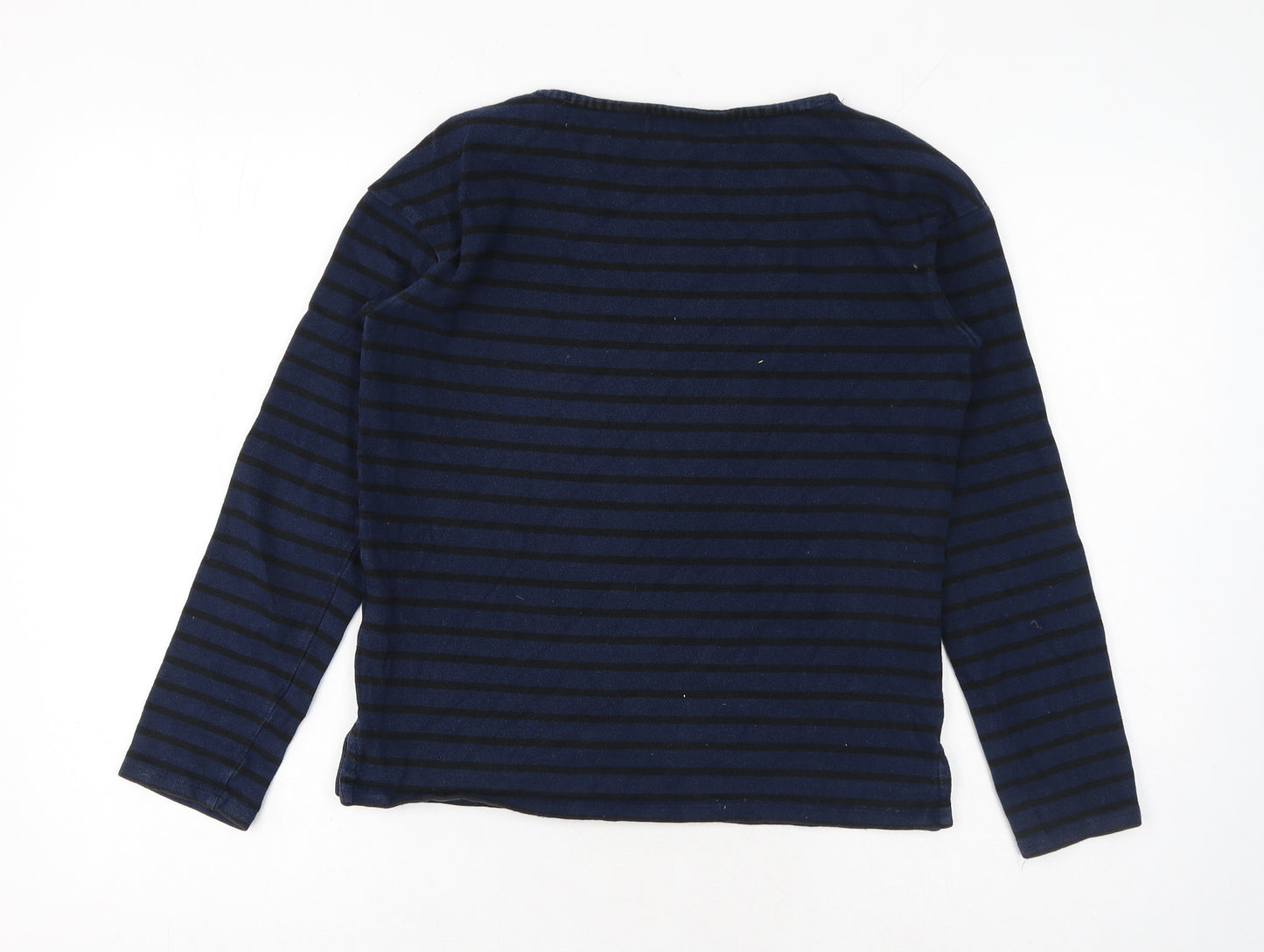 People Tree Womens Blue Striped Cotton Basic Blouse Size 8 Boat Neck