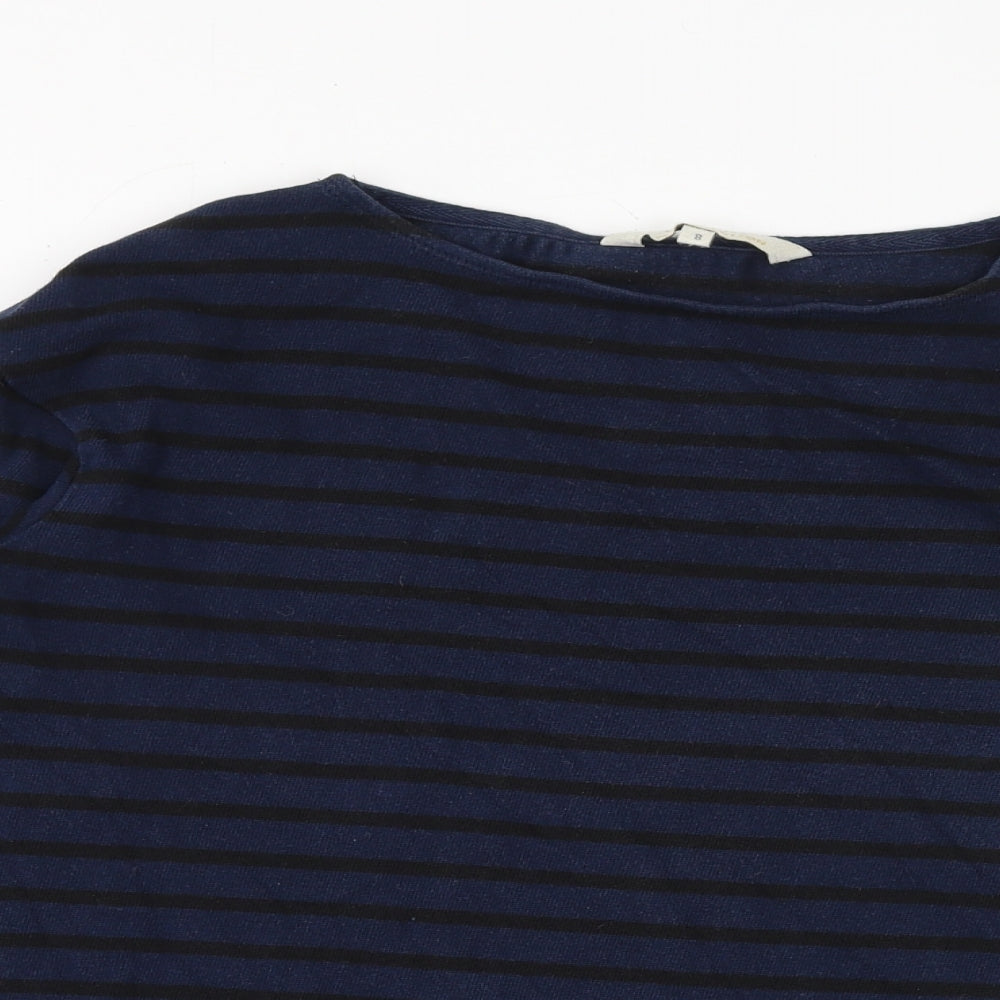 People Tree Womens Blue Striped Cotton Basic Blouse Size 8 Boat Neck