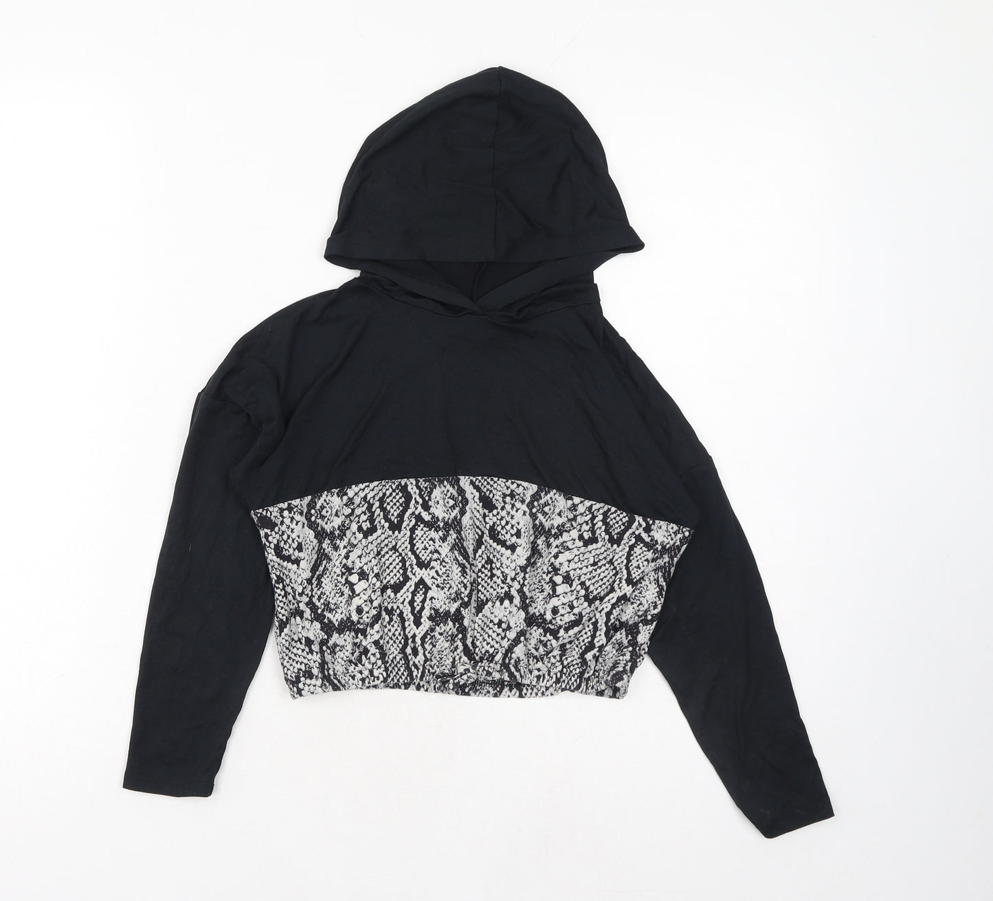 Matalan Girls Black Animal Print Polyester Pullover Hoodie Size 9 Years Pullover - Cropped Snake Skin Print