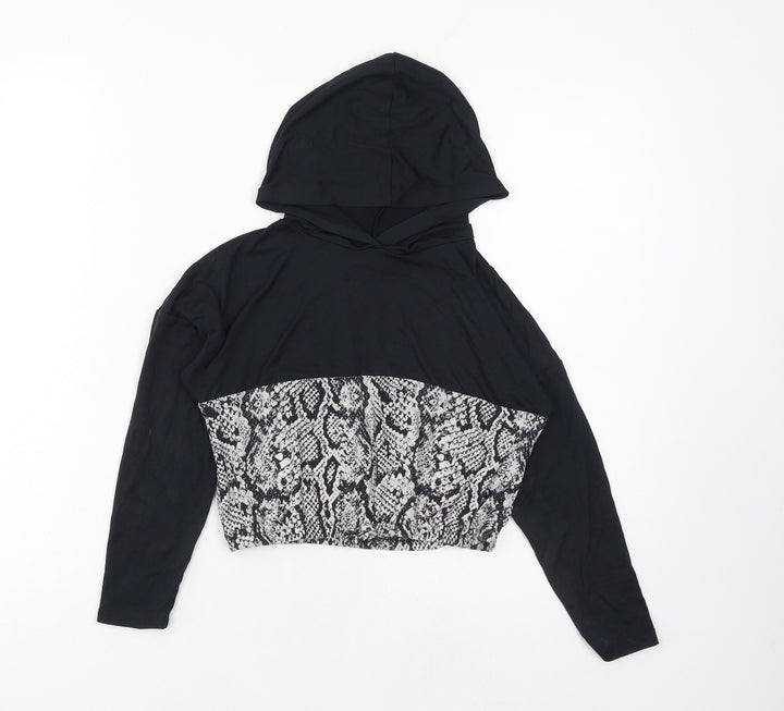 Matalan Girls Black Animal Print Polyester Pullover Hoodie Size 9 Years Pullover - Cropped Snake Skin Print