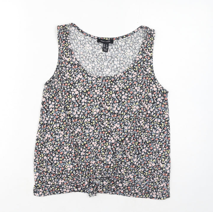 New Look Womens Multicoloured Floral Cotton Basic Tank Size 8 Scoop Neck - Tie Front