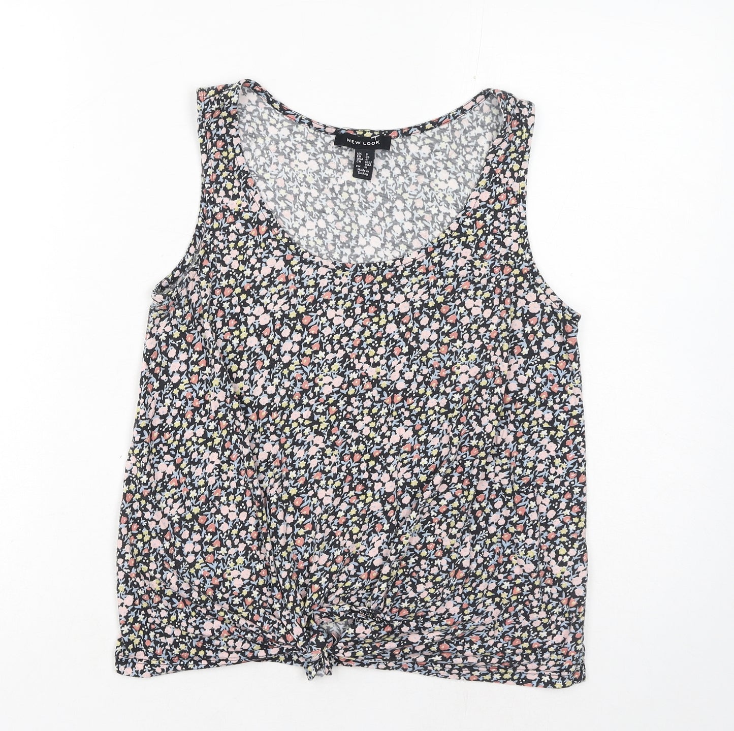New Look Womens Multicoloured Floral Cotton Basic Tank Size 8 Scoop Neck - Tie Front