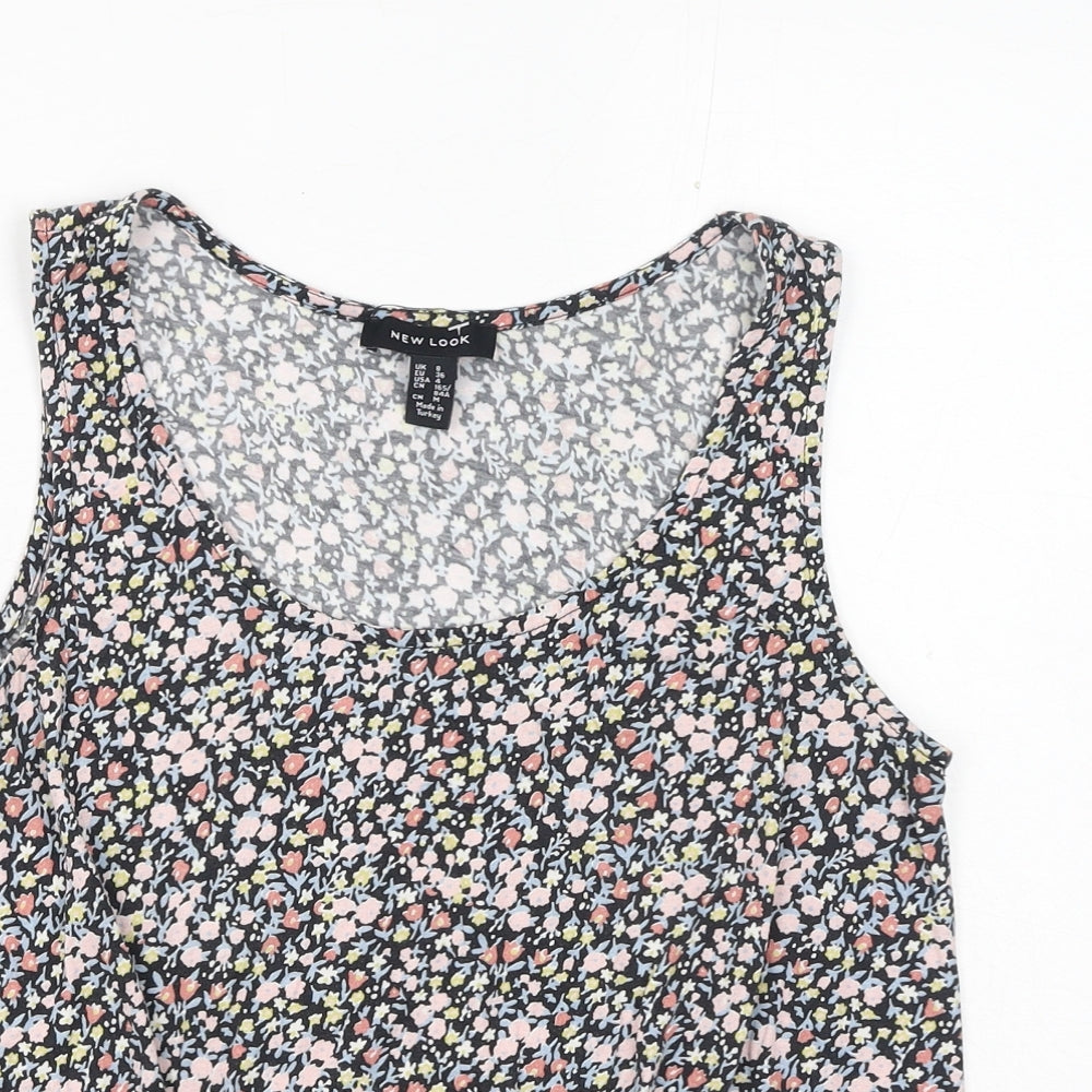 New Look Womens Multicoloured Floral Cotton Basic Tank Size 8 Scoop Neck - Tie Front