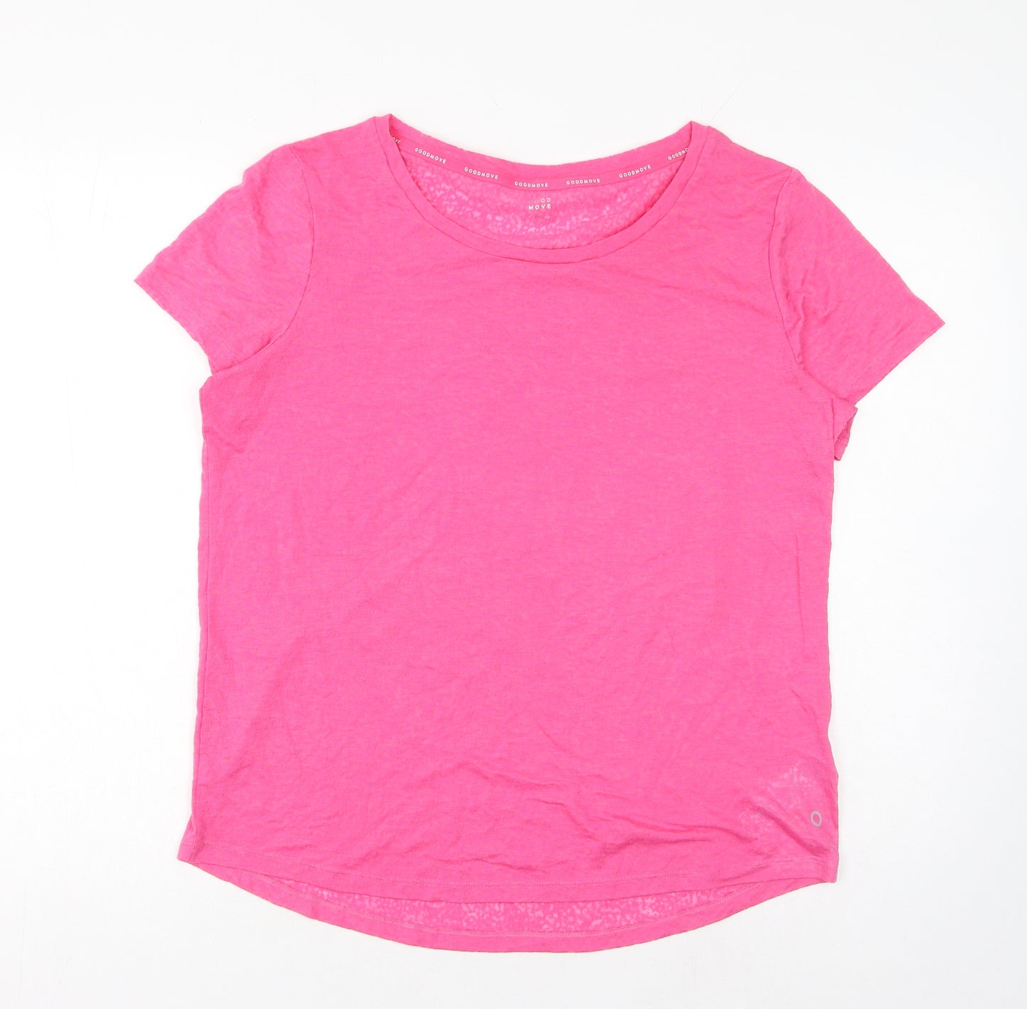 Marks and Spencer Womens Pink Polyester Basic T-Shirt Size 12 Boat Neck Pullover