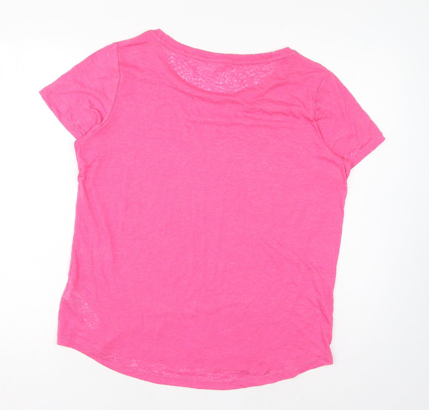 Marks and Spencer Womens Pink Polyester Basic T-Shirt Size 12 Boat Neck Pullover