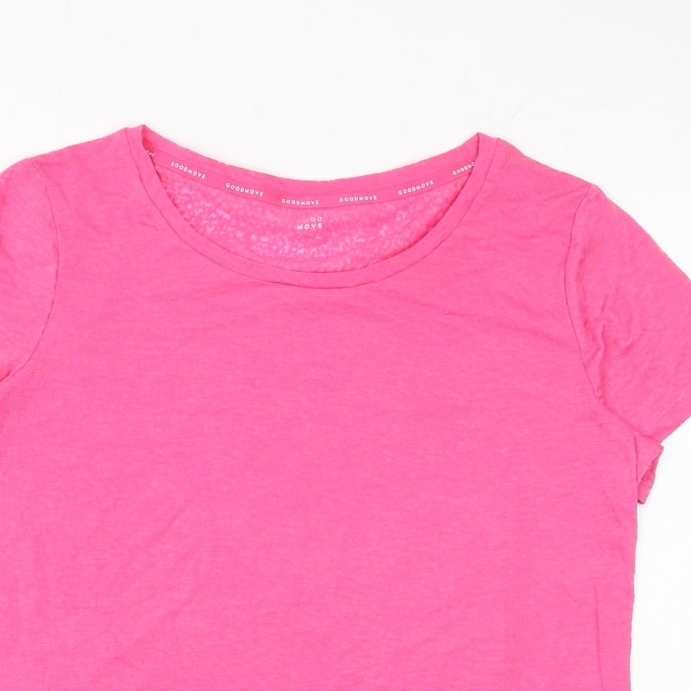 Marks and Spencer Womens Pink Polyester Basic T-Shirt Size 12 Boat Neck Pullover