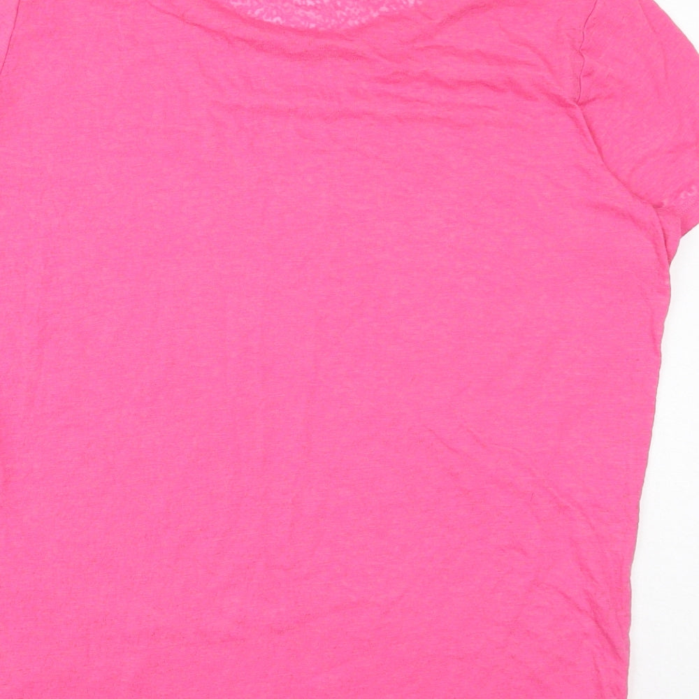 Marks and Spencer Womens Pink Polyester Basic T-Shirt Size 12 Boat Neck Pullover