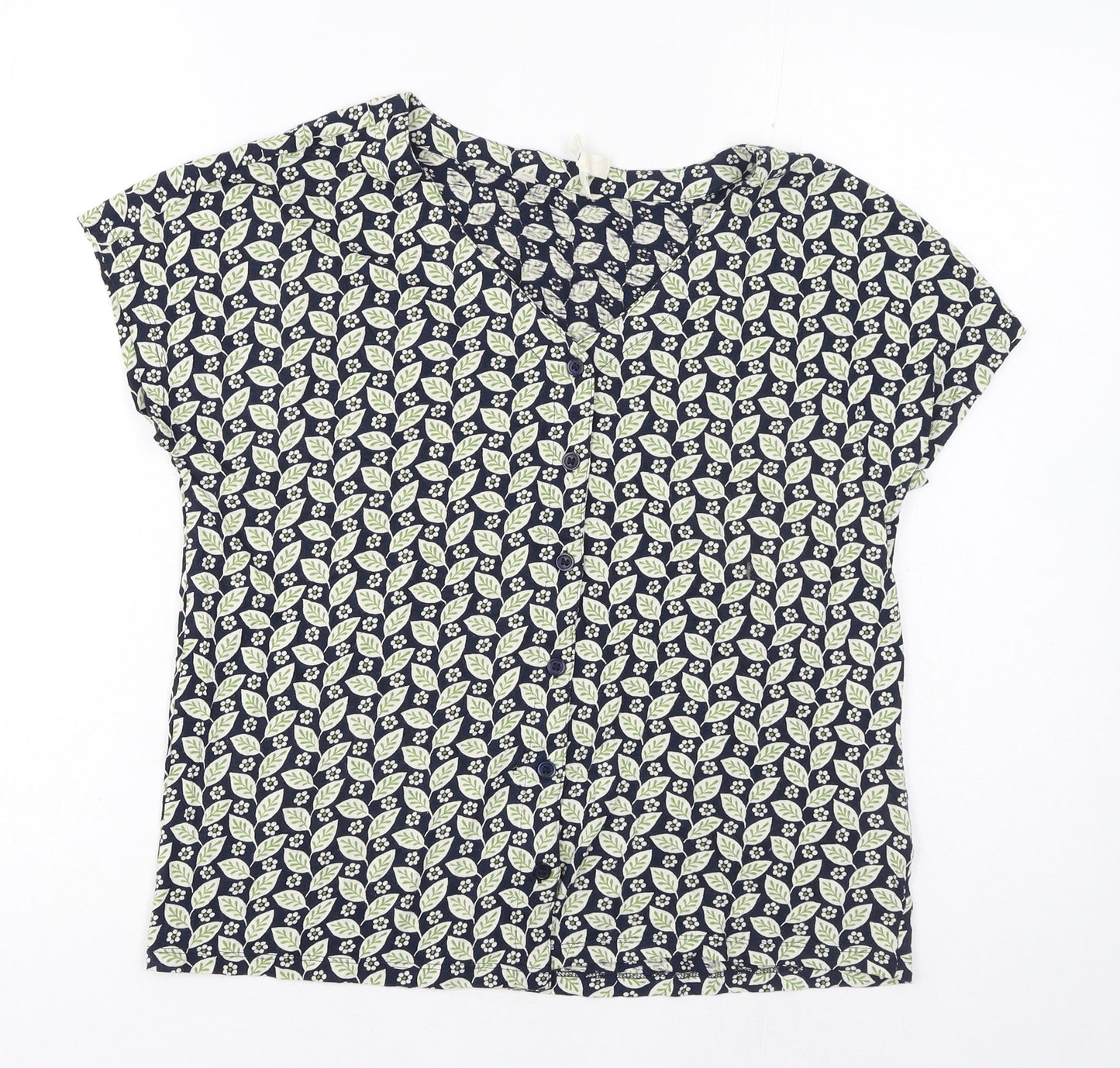Seasalt Womens Green Geometric Cotton Basic Blouse Size 10 V-Neck