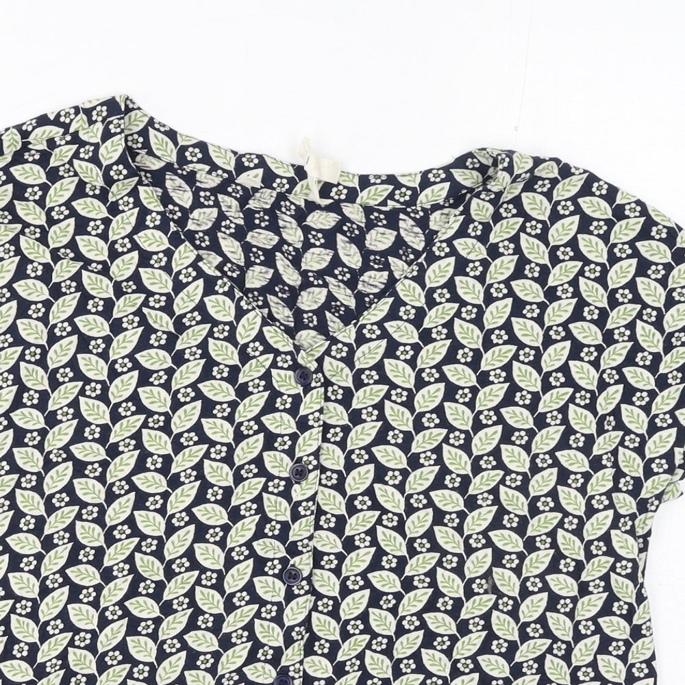 Seasalt Womens Green Geometric Cotton Basic Blouse Size 10 V-Neck