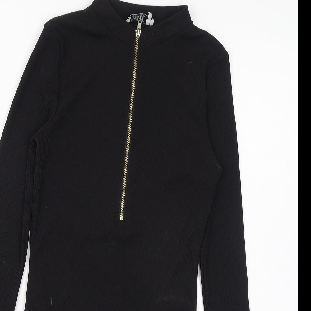 Monica Geuze Womens Black Polyester Basic Blouse Size XS Round Neck