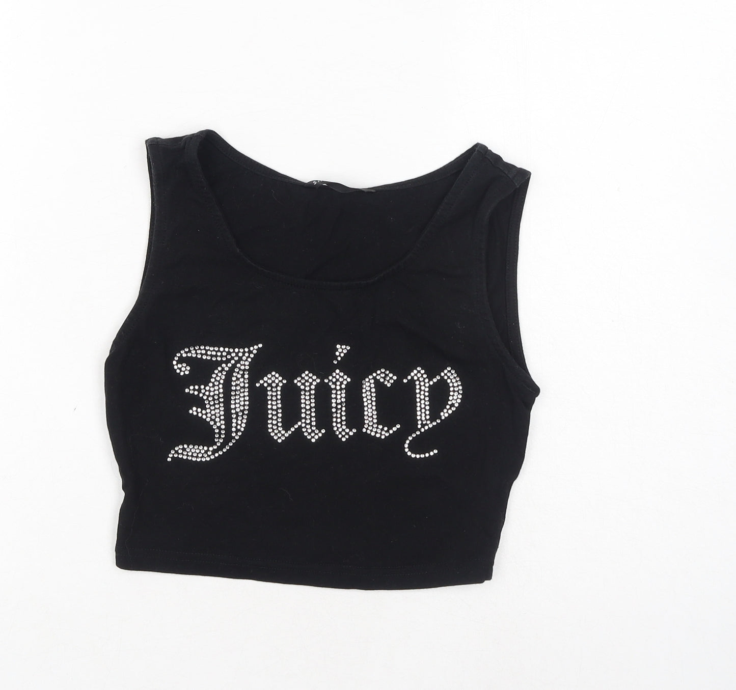 SheIn Womens Black Cotton Cropped Tank Size XS Scoop Neck - Juicy