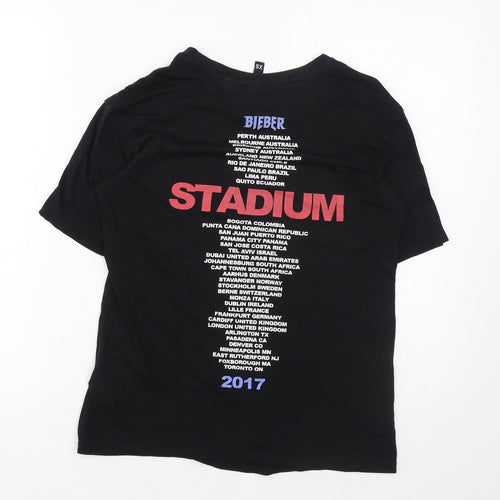 H&M Womens Black Cotton Basic T-Shirt Size XS Round Neck - Team Bieber
