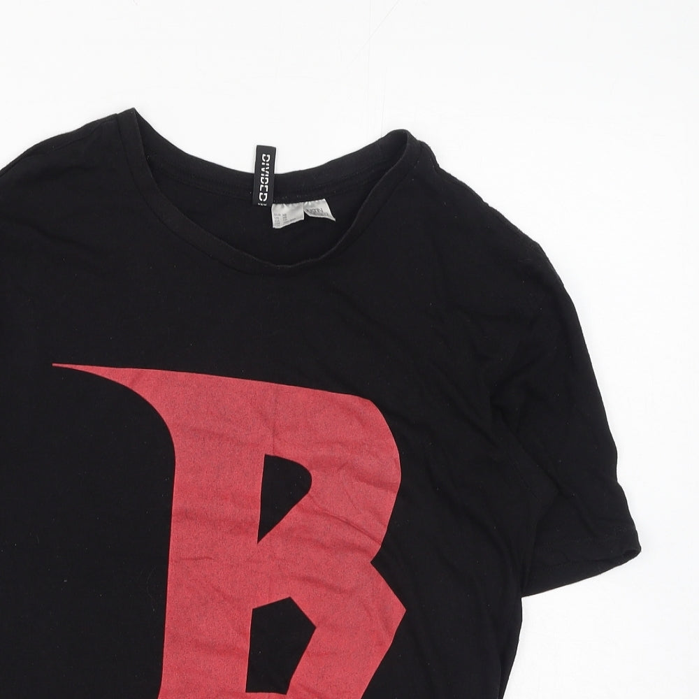 H&M Womens Black Cotton Basic T-Shirt Size XS Round Neck - Team Bieber