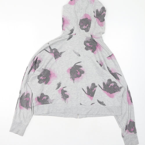 H&M Womens Grey Floral Cotton Full Zip Hoodie Size XS Zip - Cropped