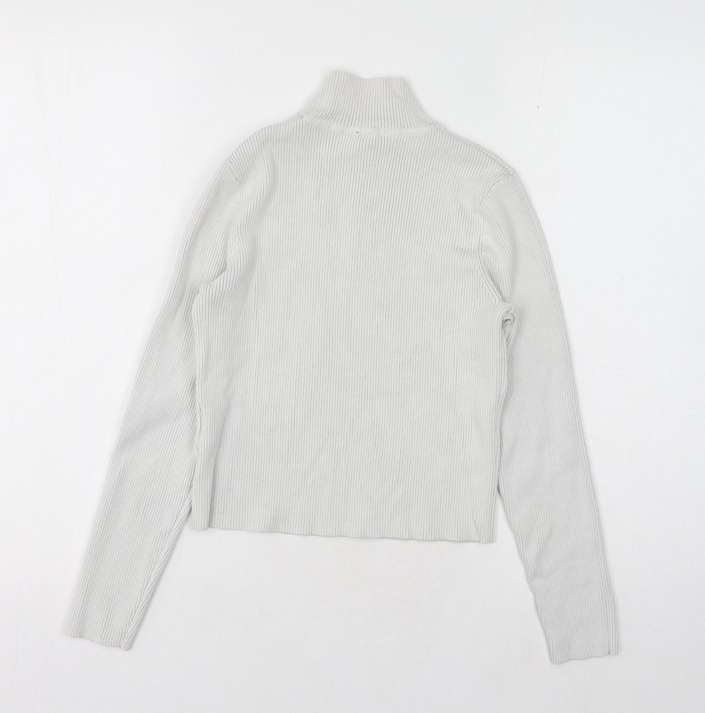 H&M Womens Grey High Neck Acrylic Pullover Jumper Size L - Cropped, Sun & Moon