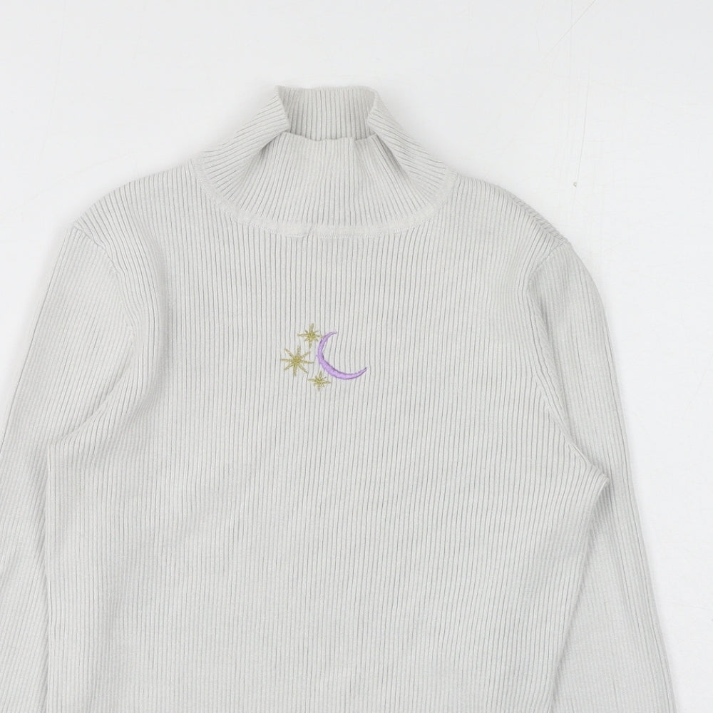 H&M Womens Grey High Neck Acrylic Pullover Jumper Size L - Cropped, Sun & Moon