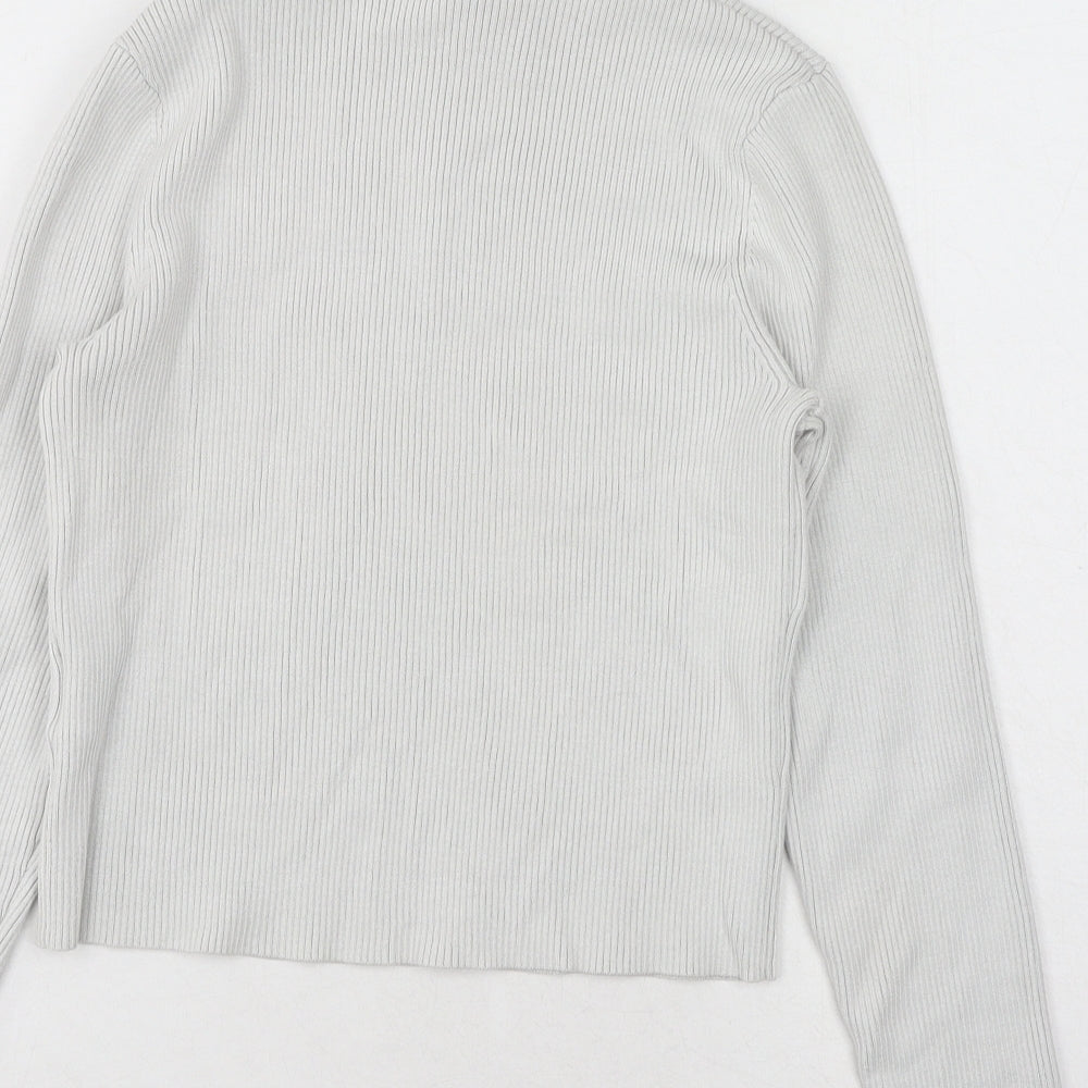 H&M Womens Grey High Neck Acrylic Pullover Jumper Size L - Cropped, Sun & Moon