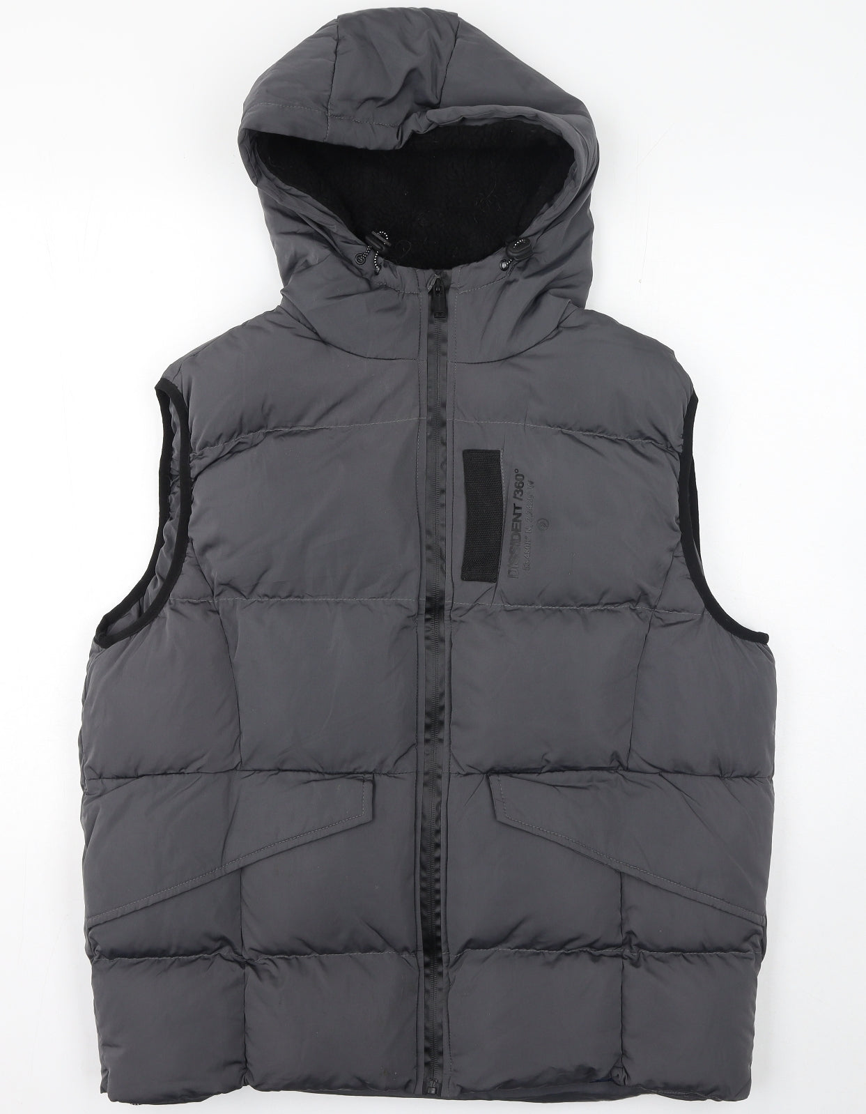 Dissident Mens Grey Quilted Waistcoat Size L Zip