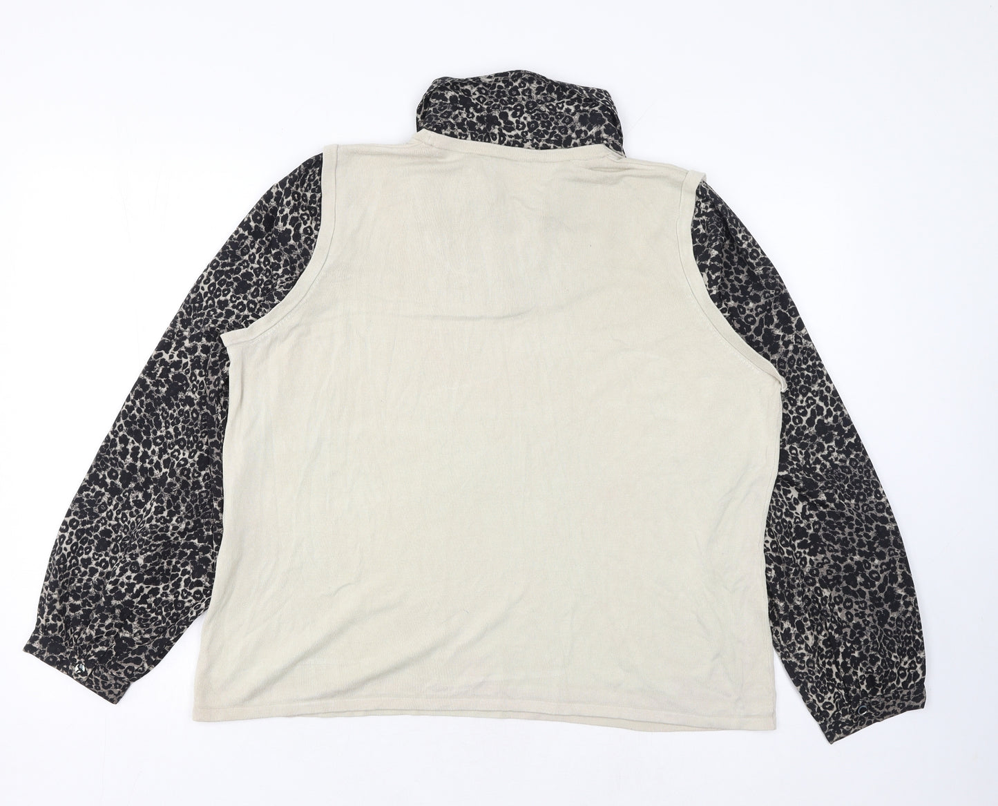 Punt Roma Womens Beige Collared Animal Print Acrylic Pullover Jumper Size XL - Leopard Print 2 in 1 Shift