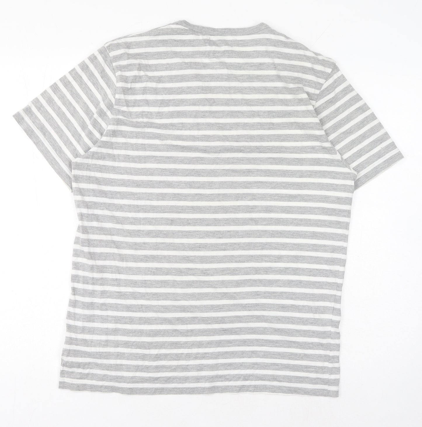 Topman Mens Grey Striped Cotton T-Shirt Size M Round Neck