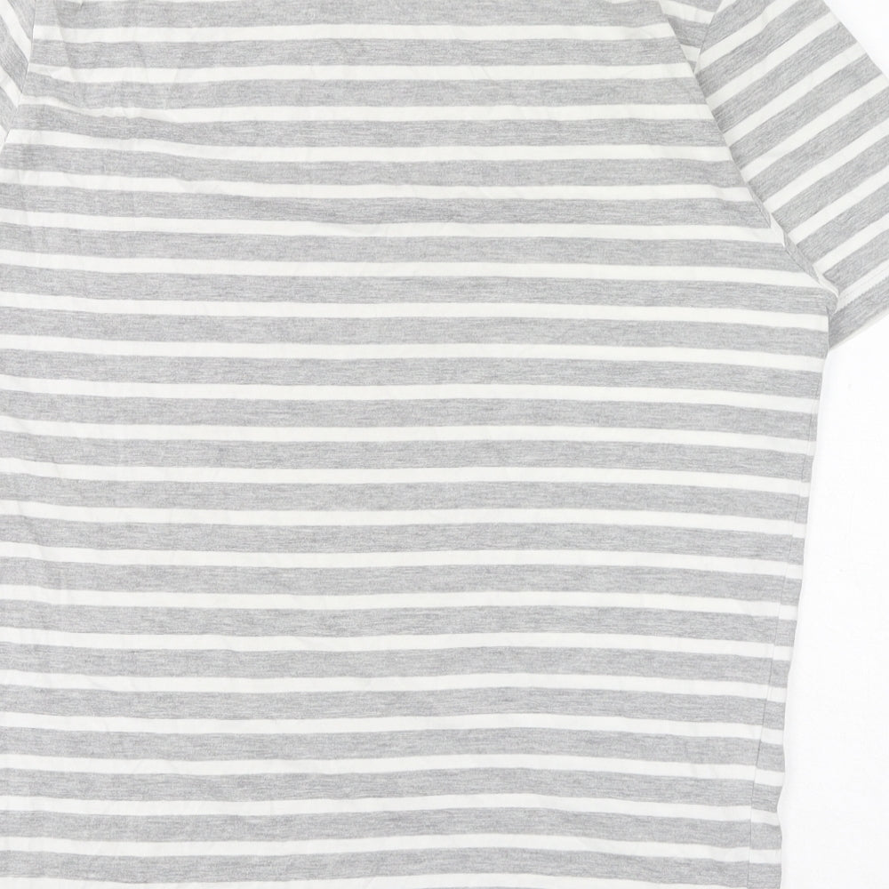 Topman Mens Grey Striped Cotton T-Shirt Size M Round Neck