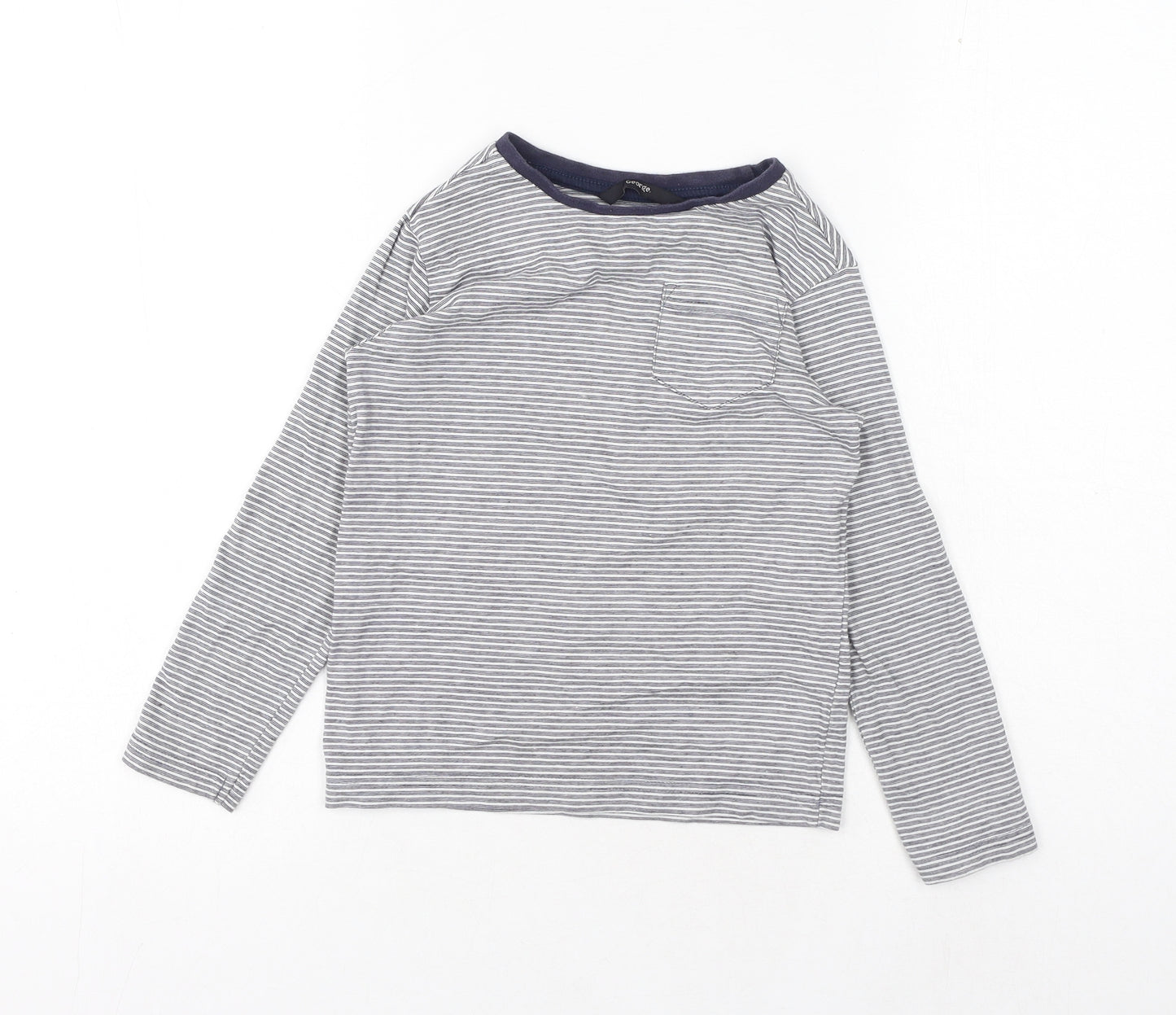 George Boys Blue Striped Polyester Basic T-Shirt Size 5-6 Years Round Neck Pullover