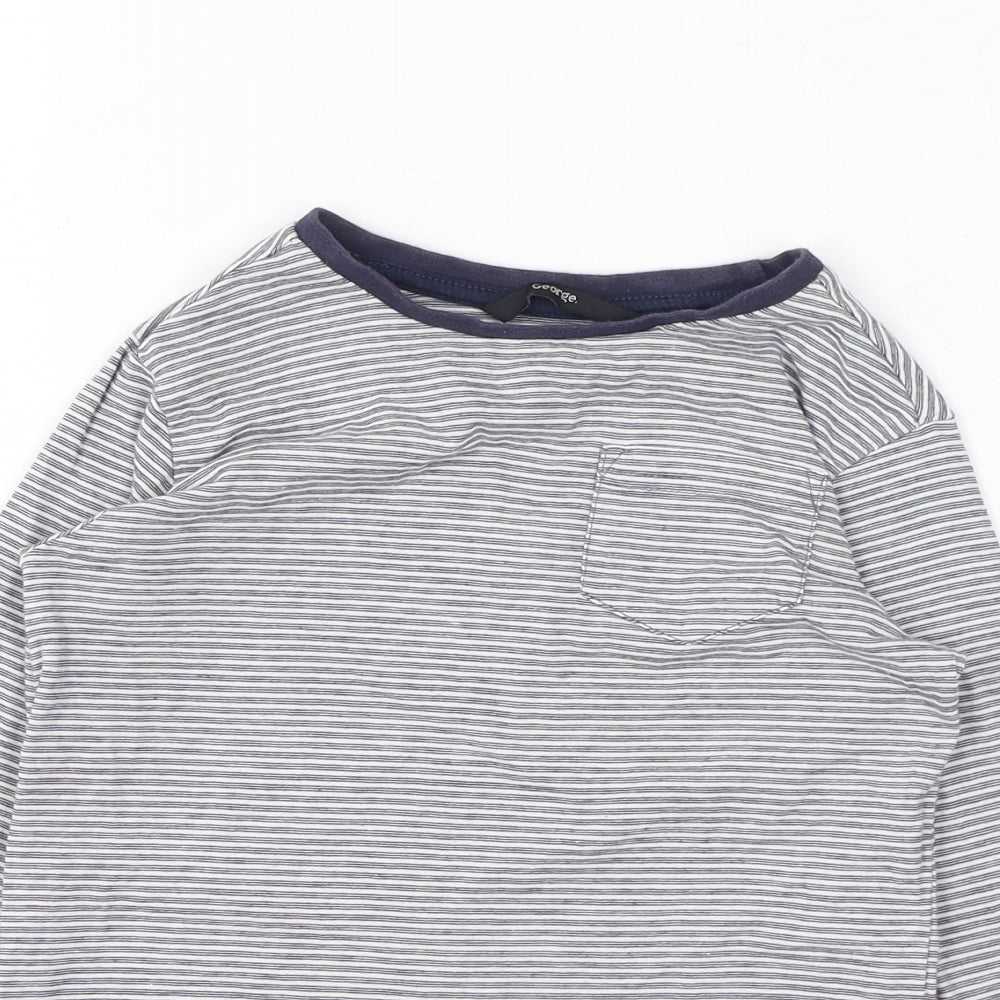 George Boys Blue Striped Polyester Basic T-Shirt Size 5-6 Years Round Neck Pullover