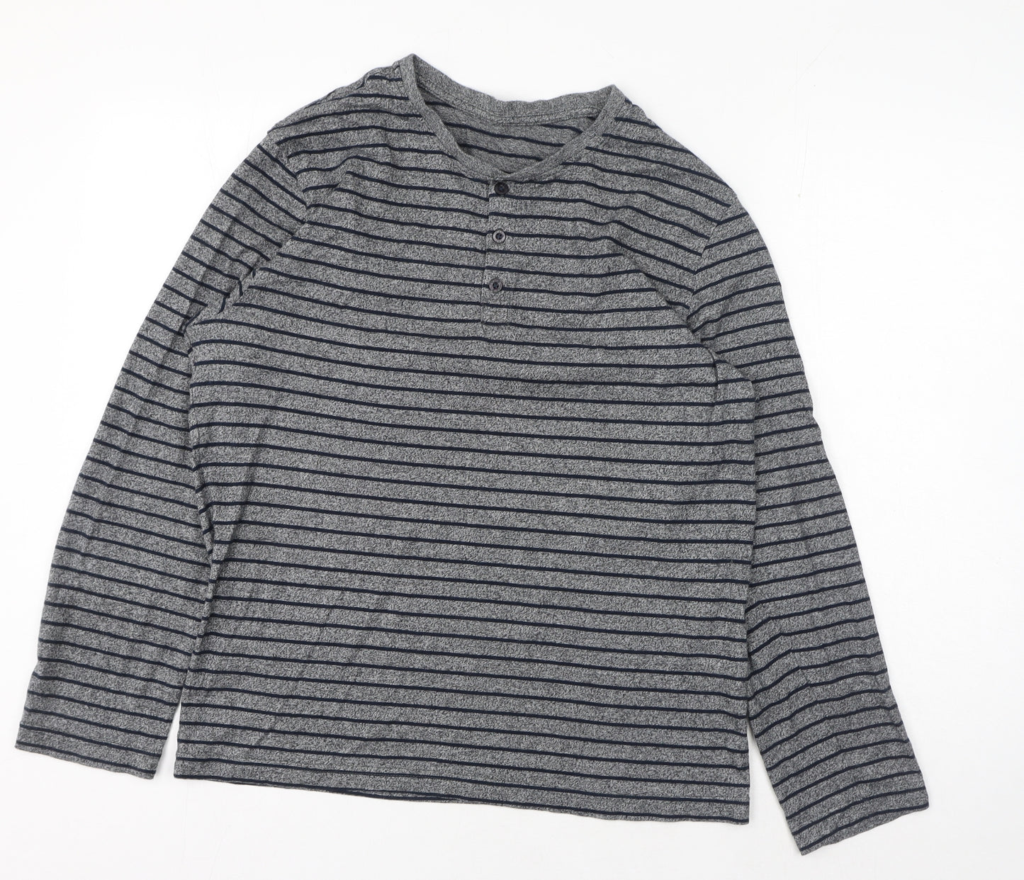F&F Mens Grey Striped Polyester T-Shirt Size M Henley