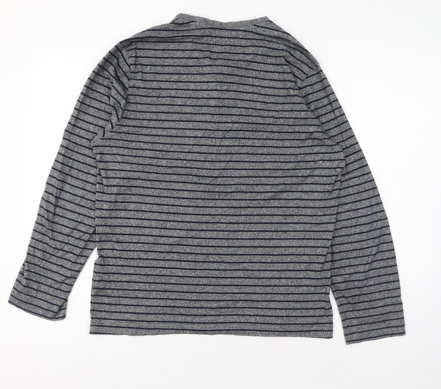 F&F Mens Grey Striped Polyester T-Shirt Size M Henley