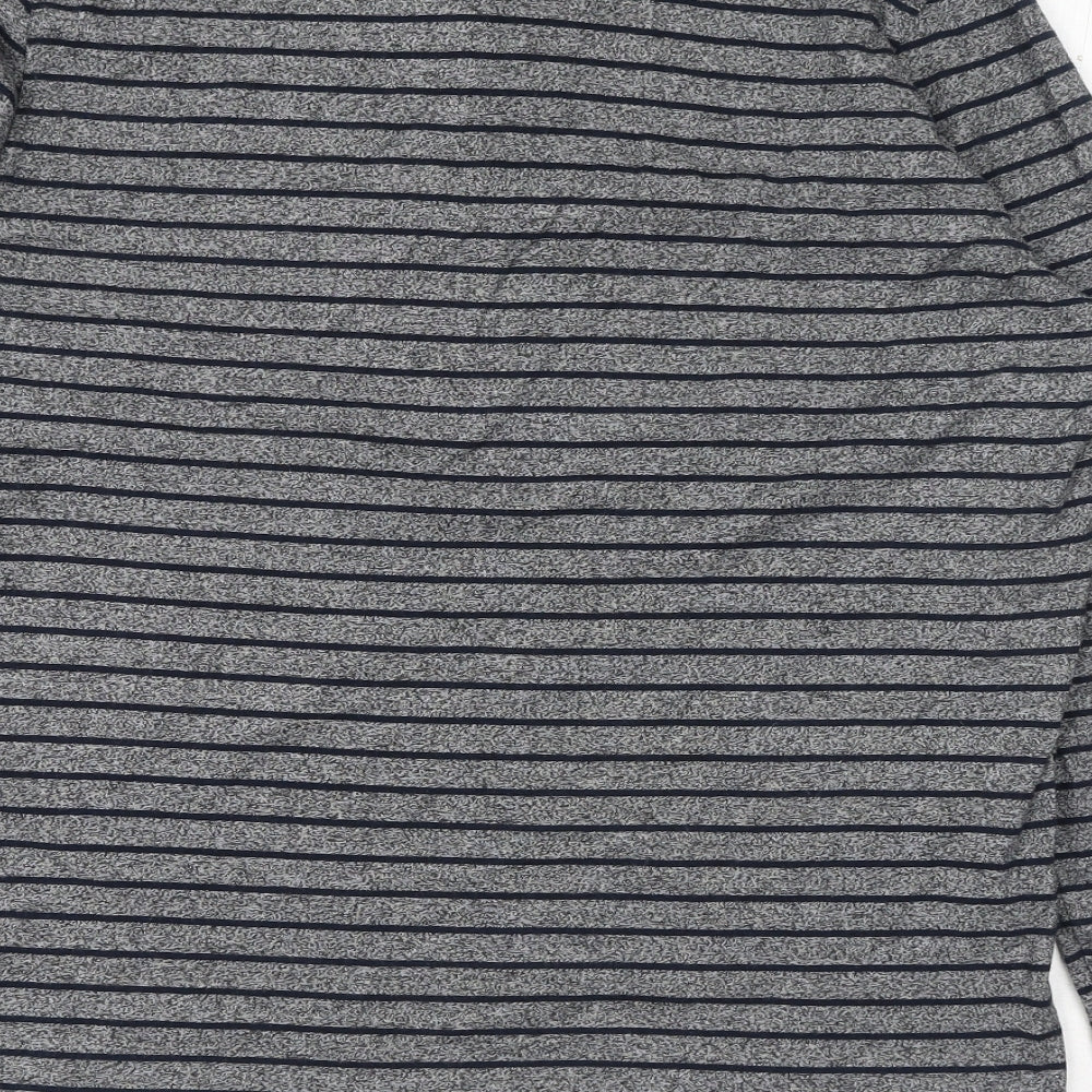 F&F Mens Grey Striped Polyester T-Shirt Size M Henley
