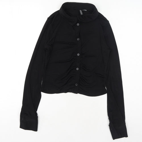 H&M Womens Black Polyester Basic Button-Up Size S Collared