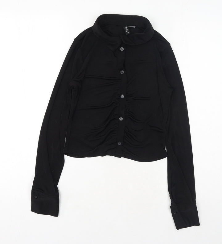H&M Womens Black Polyester Basic Button-Up Size S Collared