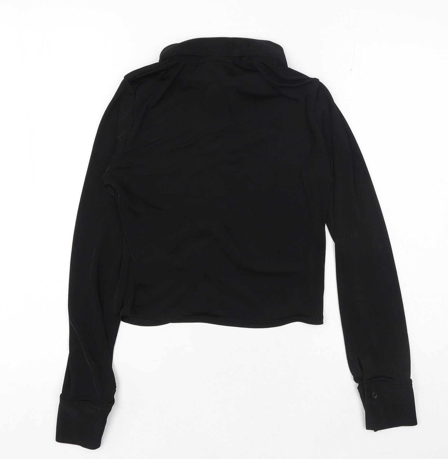 H&M Womens Black Polyester Basic Button-Up Size S Collared