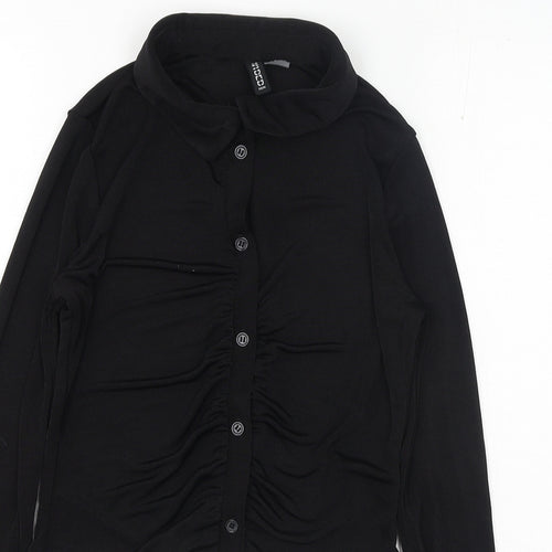 H&M Womens Black Polyester Basic Button-Up Size S Collared
